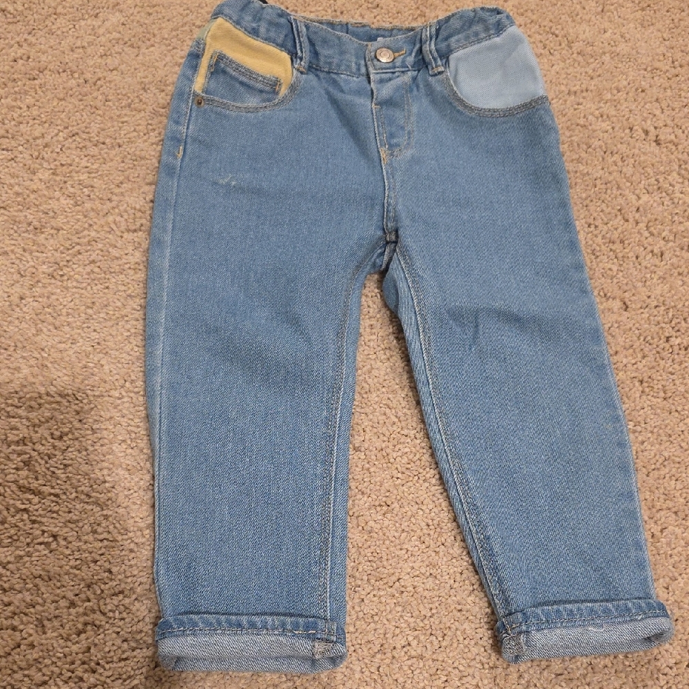 Zara Kids Blue Jeans with Yellow and Light Blue Pockets